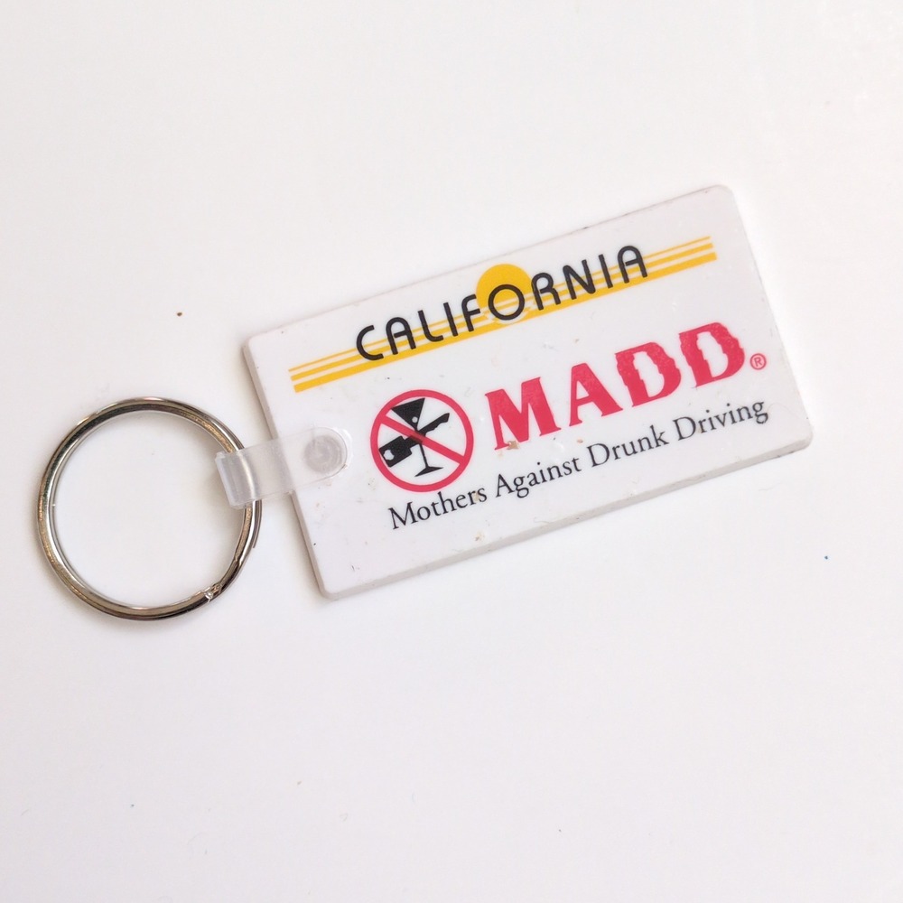 Vintage 90s Y2K MADD Keychain White California Mothers Against Drunk Driving